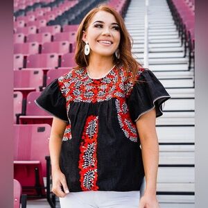 Embroidered mexican floral flutter sleeve top blouse ttu raiders mi golondrina